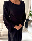 Pari Black Linen Gold Buckle Tie Back Summer Dress