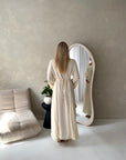 Pari Cream Linen Gold Buckle Tie Back Summer Dress