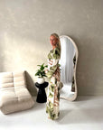 Azura Khaki Linen Floral Print Tie Back Summer Dress
