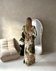 Azura Khaki Linen Floral Print Tie Back Summer Dress