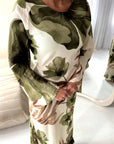 Azura Khaki Linen Floral Print Tie Back Summer Dress
