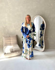 Azura Navy Linen Floral Print Tie Back Summer Dress
