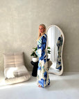 Azura Navy Linen Floral Print Tie Back Summer Dress