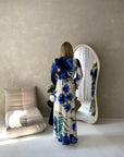 Azura Navy Linen Floral Print Tie Back Summer Dress