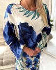 Azura Navy Linen Floral Print Tie Back Summer Dress
