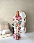 Azura Pink Linen Floral Print Tie Back Summer Dress