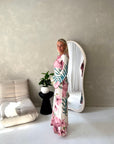 Azura Pink Linen Floral Print Tie Back Summer Dress