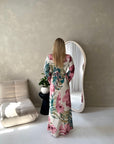 Azura Pink Linen Floral Print Tie Back Summer Dress