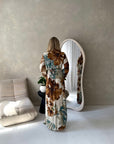 Azura Brown Linen Floral Print Tie Back Summer Dress