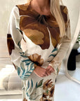 Azura Brown Linen Floral Print Tie Back Summer Dress