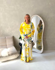 Azura Yellow Linen Floral Print Tie Back Summer Dress