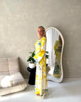 Azura Yellow Linen Floral Print Tie Back Summer Dress