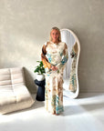 Azura Mocha Linen Floral Print Tie Back Summer Dress