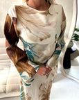 Azura Mocha Linen Floral Print Tie Back Summer Dress