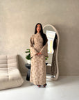 Catira Beige Floral Velvet Tie Back Dress