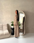 Catira Beige Floral Velvet Tie Back Dress