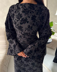Catira Black Floral Velvet Tie Back Dress