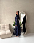 Catira Navy Floral Velvet Tie Back Dress