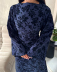 Catira Navy Floral Velvet Tie Back Dress