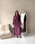 Mara Plum Stripe Balloon Sleeve Wrap Dress