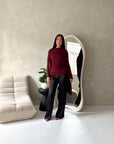 Terra Wine Soft Ruched Cape Shoulder Drape Top
