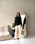 Terra Black Soft Ruched Cape Shoulder Drape Top