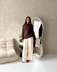 Terra Brown Soft Ruched Cape Shoulder Drape Top