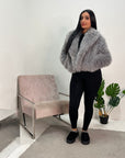 Tela Grey Extreme Fur Collar Soft Jacket