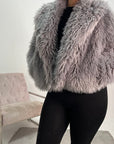 Tela Grey Extreme Fur Collar Soft Jacket