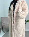 Kisa Beige Long Fur Collar Soft Premium Coat