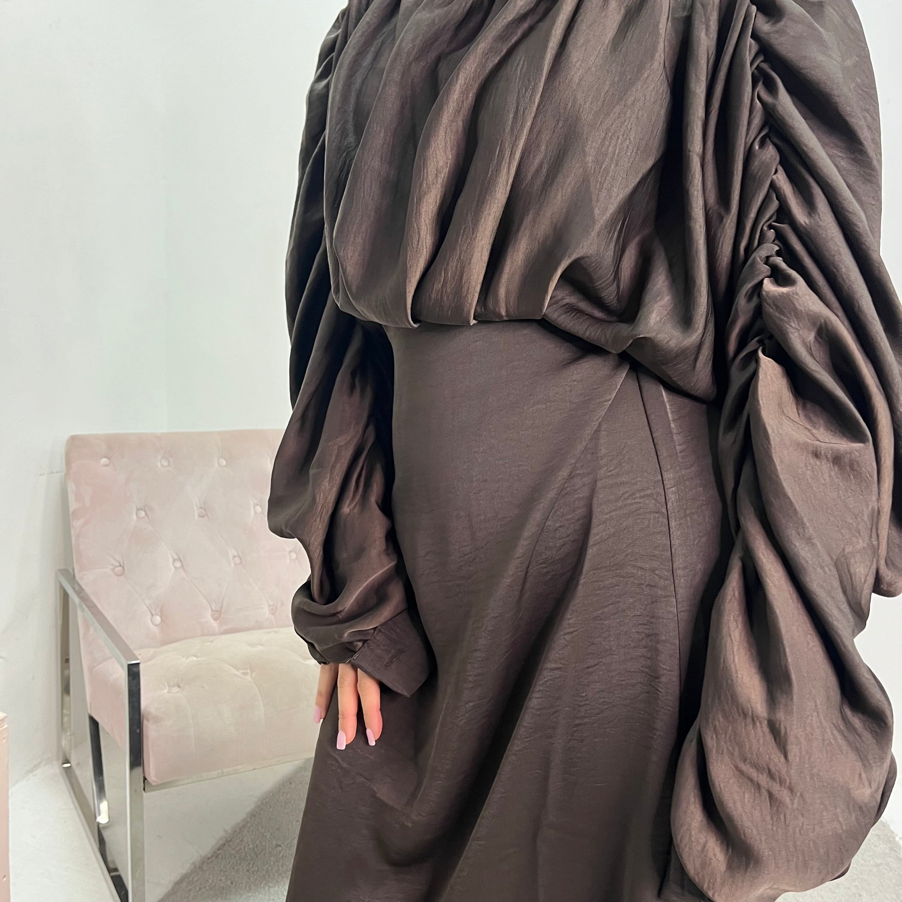 Nyssa Chocolate Frill Detail Tie Back Modest Dress – House Of Haniya