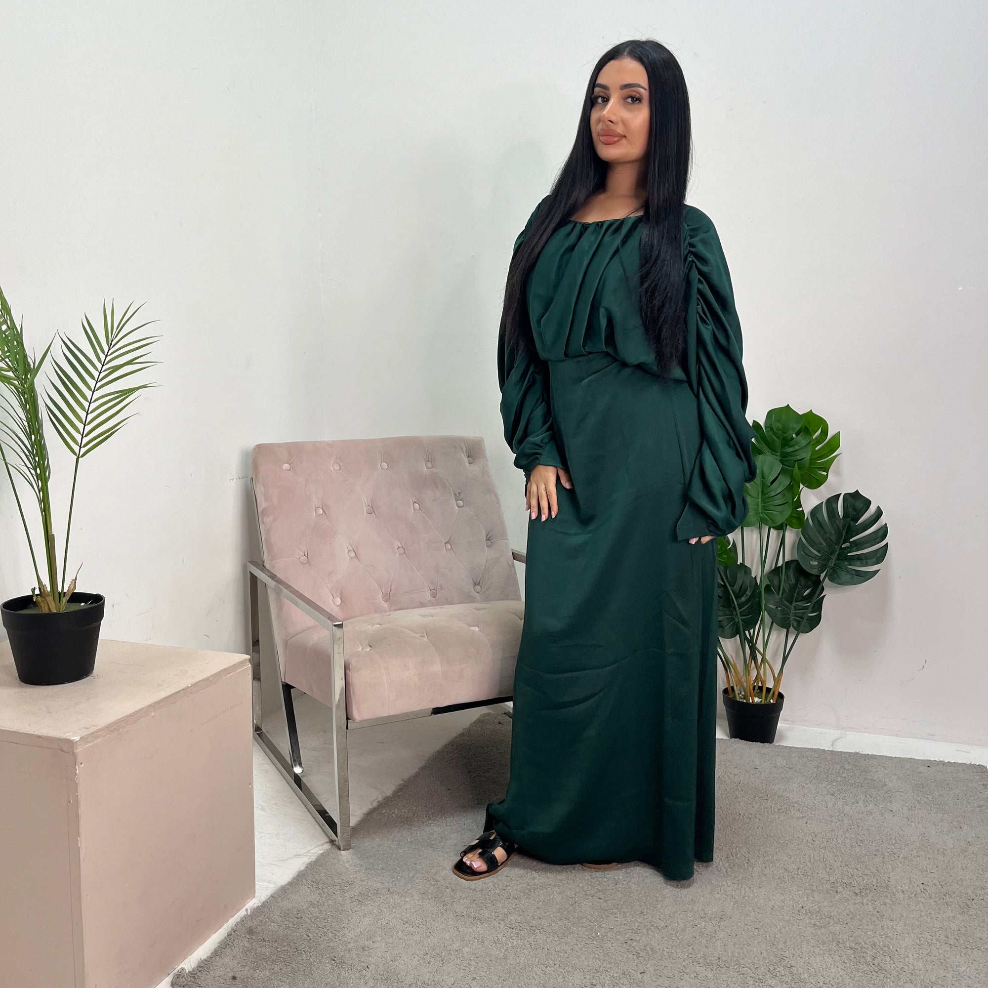 Nyssa Emerald Green Frill Detail Tie Back Modest Dress House Of Haniya Nyssa Emerald Green Frill Detail Tie Back Modest Dress House Of Haniya