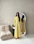 Nira Yellow High Neck Frill Sleeve Mesh Polka Dot Dress