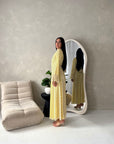 Nira Yellow High Neck Frill Sleeve Mesh Polka Dot Dress