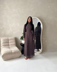 Nira Brown High Neck Frill Sleeve Mesh Polka Dot Dress