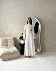 Nira Cream High Neck Frill Sleeve Mesh Polka Dot Dress