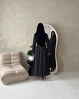 Nira Black High Neck Frill Sleeve Mesh Polka Dot Dress