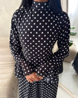 Nira Black High Neck Frill Sleeve Mesh Polka Dot Dress