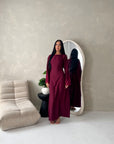Elara Wine Plain Lace Sleeve Detail Modest Dress
