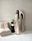 Sahra Beige Satin Shoulder Gather Kaftan Dress