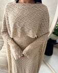 Malika Beige Lace Detail Cape Tie Back Dress