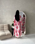 Geri Pink Linen Floral Summer Modest Dress