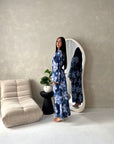Geri Navy Linen Floral Summer Modest Dress