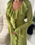 Tara Lime Green Lace Ruffle Frill Detail Summer Dress