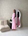 Abi Pink Linen Lace Detail Summer Dress