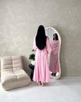 Abi Pink Linen Lace Detail Summer Dress