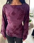 Mila Plum Mesh Floral Embroidered Tie Back Asymmetrical Top