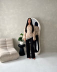 Mila Beige Mesh Floral Embroidered Tie Back Asymmetrical Top