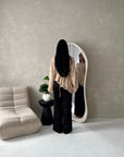 Mila Beige Mesh Floral Embroidered Tie Back Asymmetrical Top