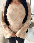 Mila Beige Mesh Floral Embroidered Tie Back Asymmetrical Top